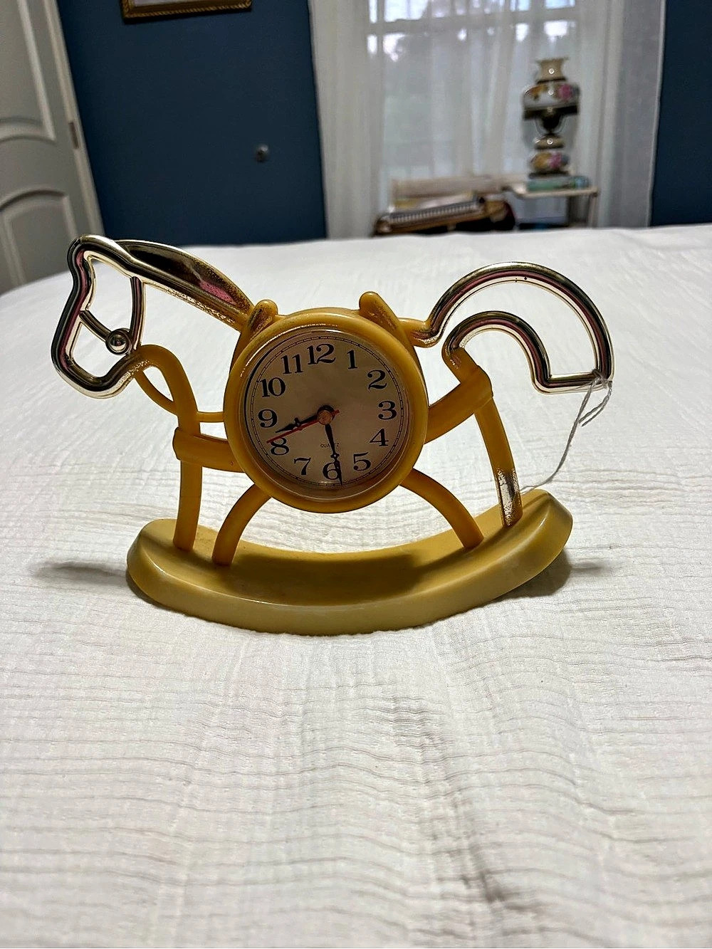 Vintage Yellow & Gold Rocking Horse Mantel Clock